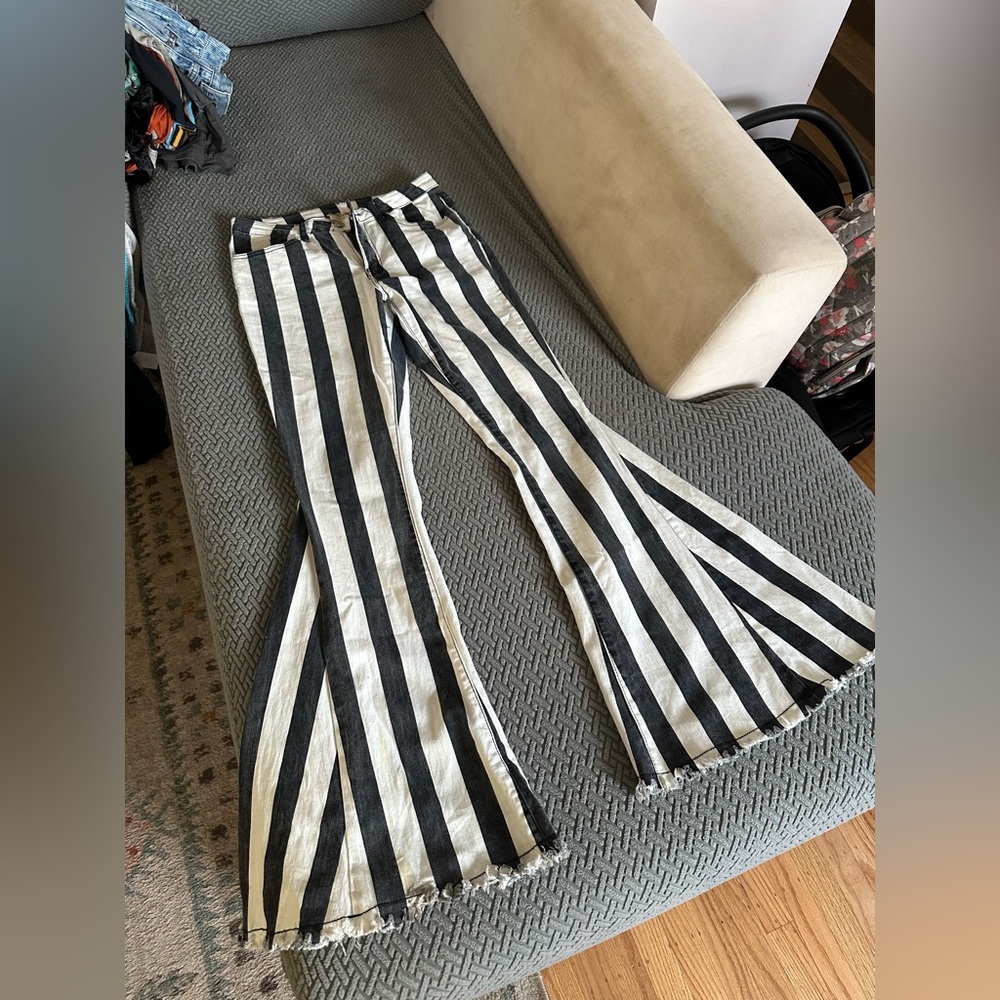 Saints & Hearts super wide leg striped flares